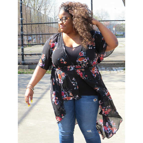 Black Floral Duster - Brihanna Nicole