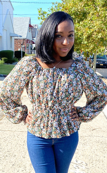 Pleated Floral Top