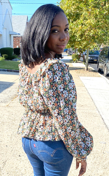 Pleated Floral Top