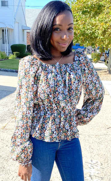 Pleated Floral Top