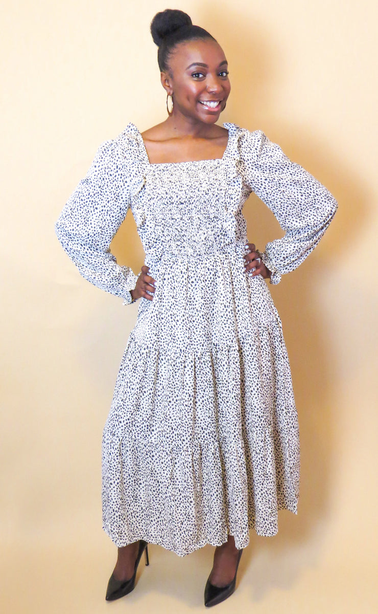 long sleeve dalmatian print dress dalmatian print splicing crew neck dress elegant long sleeve