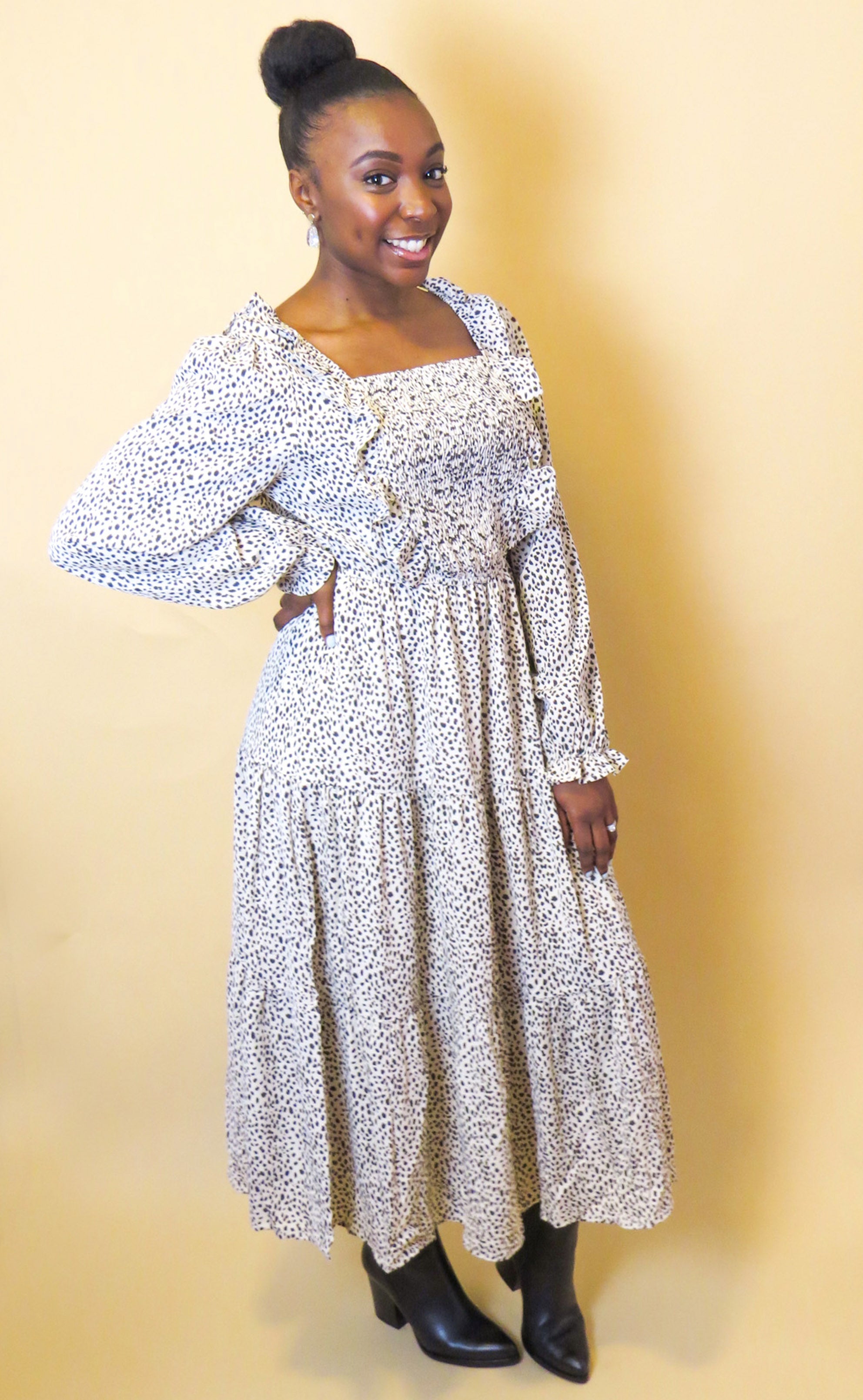 long sleeve dalmatian print dress Dalmatian Dress – Brihanna Nicole