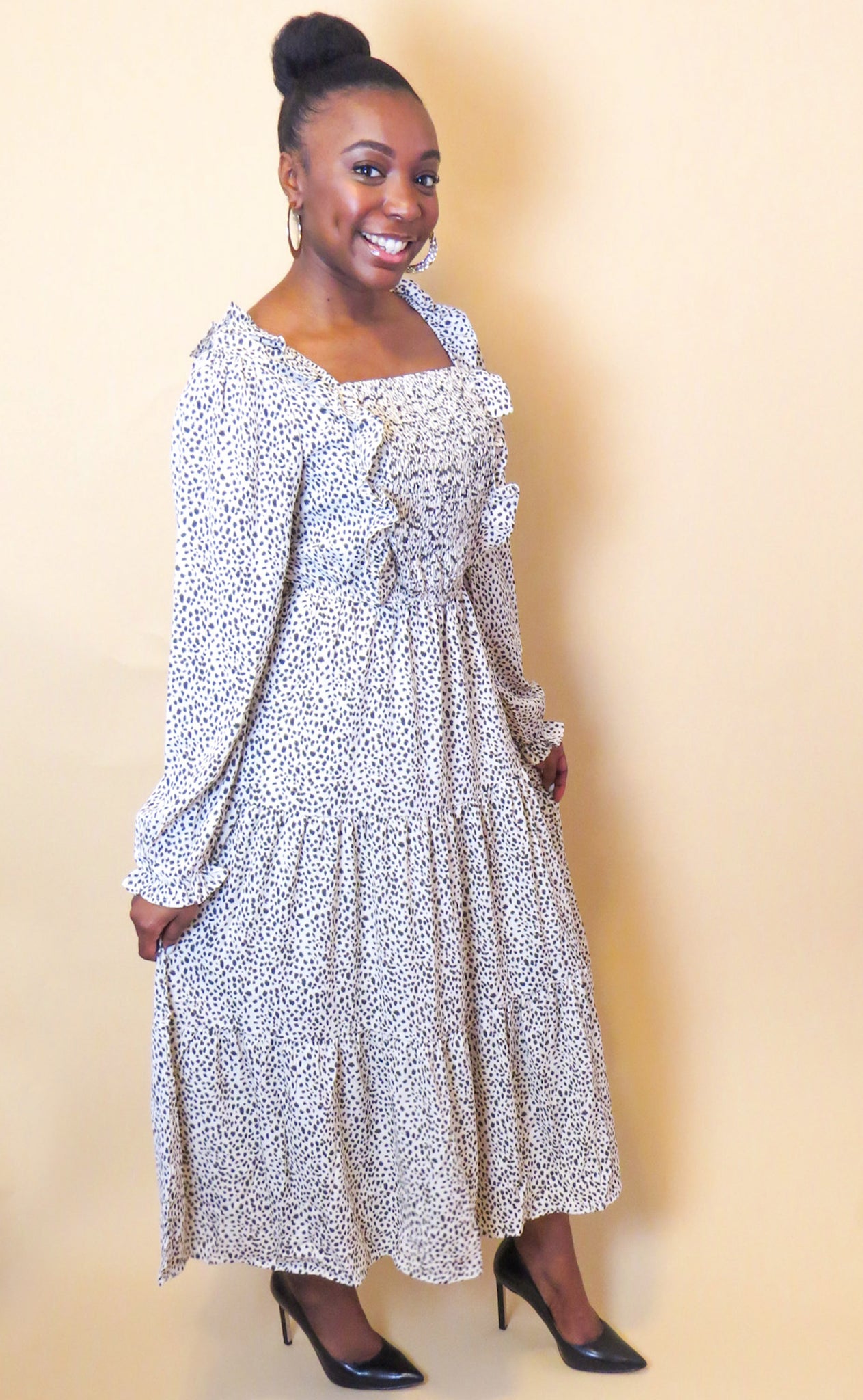 long sleeve dalmatian dress dalmatian print splicing crew neck dress elegant long sleeve